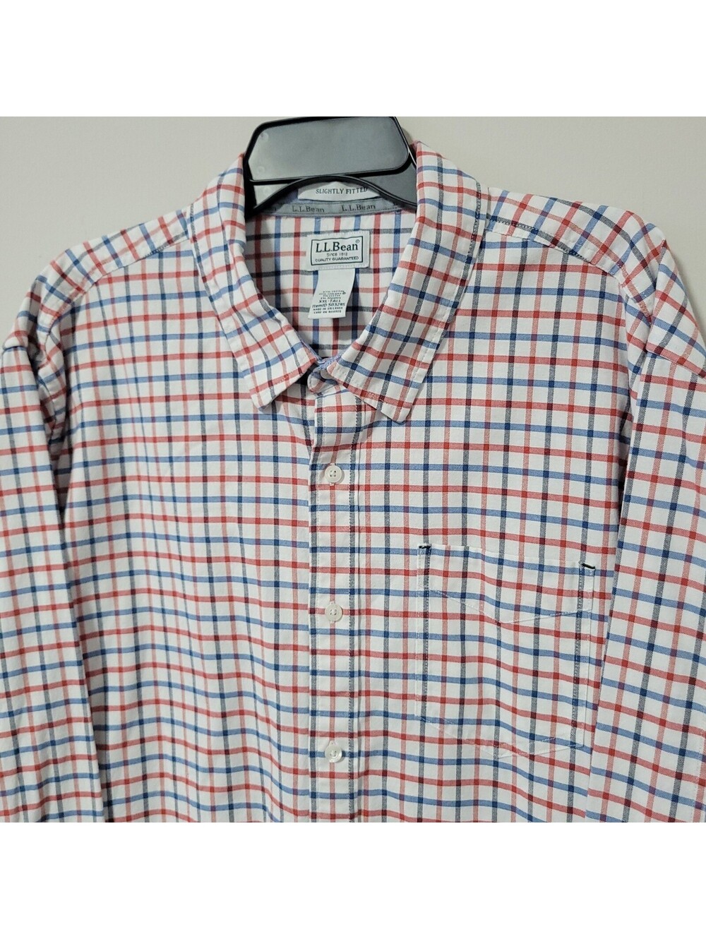 L.L.Bean Button Down Shirt Mens XXL Tall Red Blue Tattersall Coolmax Stretch